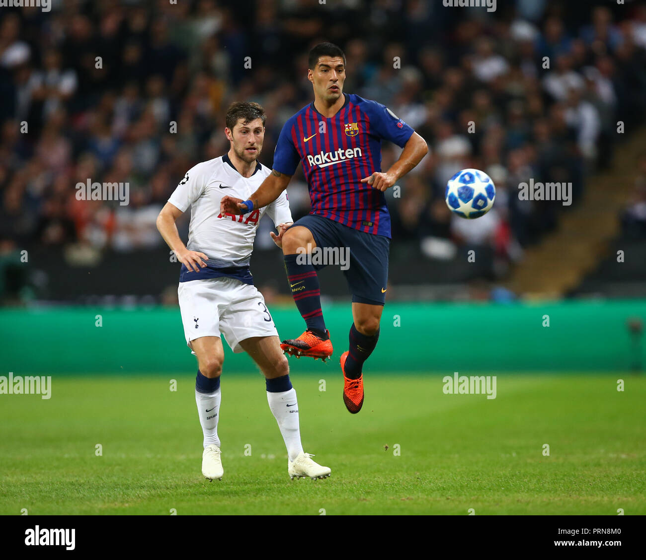 London, Großbritannien. 3. Oktober, 2018. London, UK, 3. Oktober, 2018. Luis Suarez von Barcelona während der UEFA Champions League Gruppe B Übereinstimmung zwischen den Tottenham Hotspur und dem FC Barcelona im Wembley Stadion. London: Aktion Foto Sport/Alamy leben Nachrichten Stockfoto