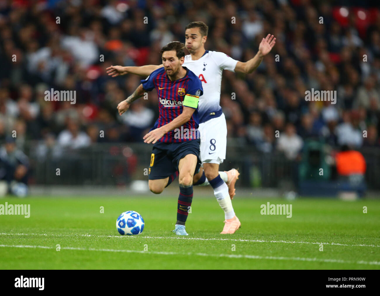 London, Großbritannien. 3. Oktober, 2018. London, UK, 3. Oktober, 2018. Lionel Messi Barcelona während der UEFA Champions League Gruppe B Übereinstimmung zwischen den Tottenham Hotspur und dem FC Barcelona im Wembley Stadion. London FA Premier League und der Football League Bilder unterliegen dem DataCo Lizenz. Redaktionelle Verwendung nur. Kein Print Sales. Keine persönlichen Gebrauch. Keine unbezahlten Einsatz Credit: Aktion Foto Sport/Alamy leben Nachrichten Stockfoto