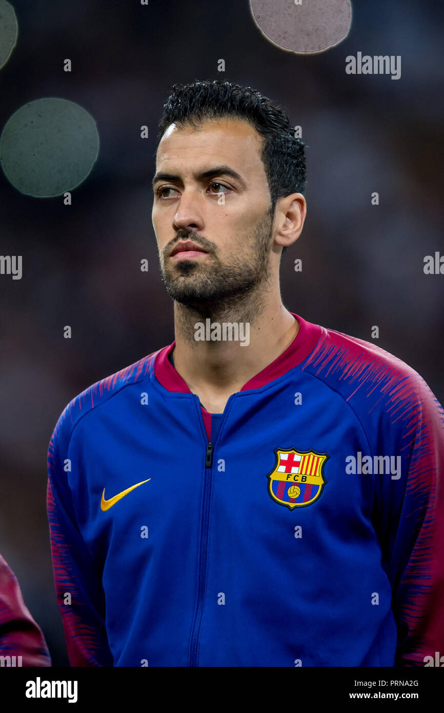 Wembley Stadion, London, UK. 3. Okt 2018. Sergio Busquets von Barcelona in der UEFA Champions League Match zwischen den Tottenham Hotspur und Barcelona im Wembley Stadion, London, England am 3. Oktober 2018. Nur die redaktionelle Nutzung, eine Lizenz für die gewerbliche Nutzung erforderlich. Keine Verwendung in Wetten, Spiele oder einer einzelnen Verein/Liga/player Publikationen. Credit: UK Sport Pics Ltd/Alamy leben Nachrichten Stockfoto