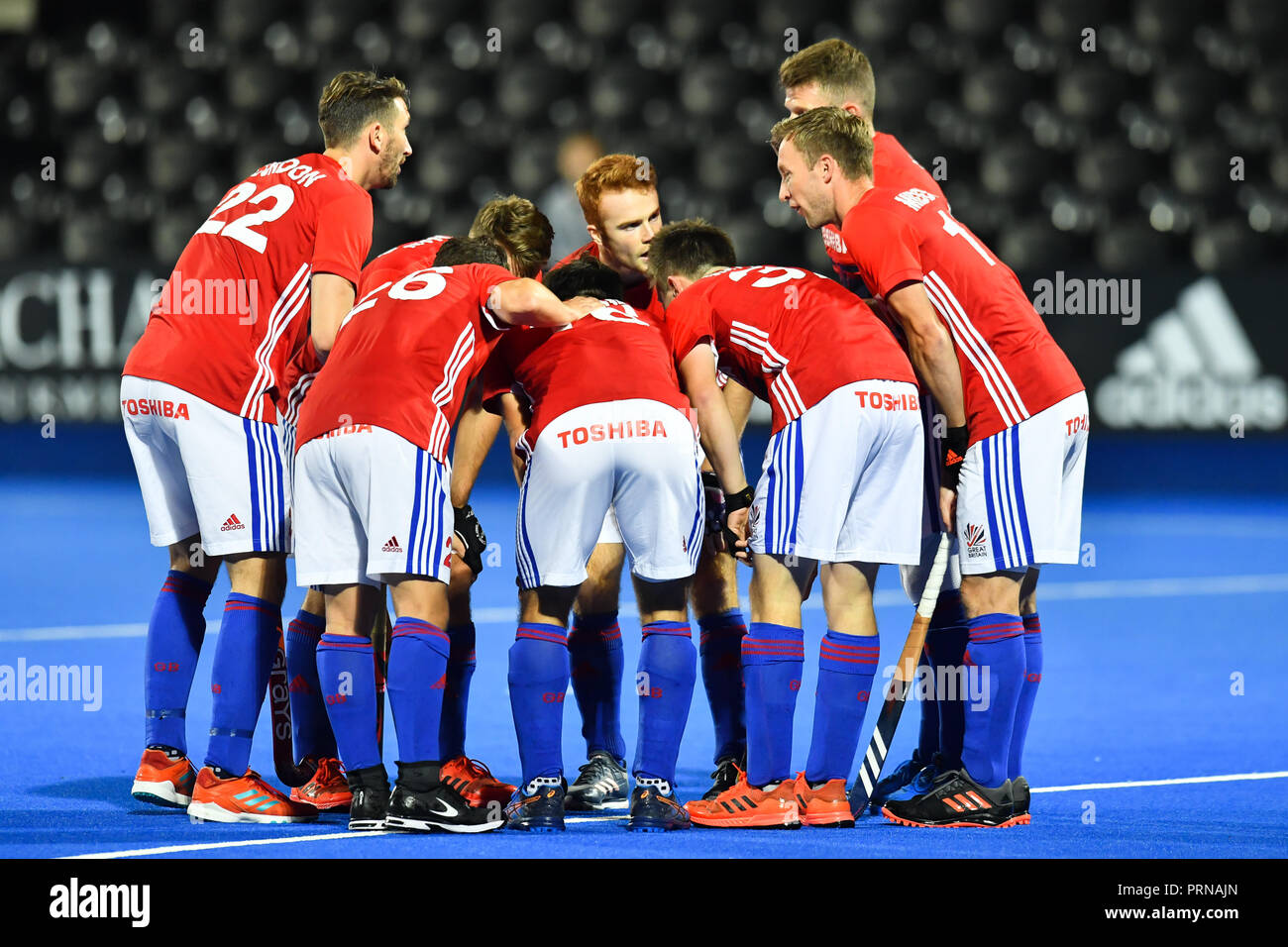 London, Großbritannien. 3. Oktober, 2018. GB-Team während der Jahrestag der Internationalen in Partnerschaft mit Toshiba Fernseher: Die 2018 Männer Test Matches zwischen Großbritannien und Belgien am Mittwoch, 03. Oktober 2018. London, England. (Nur redaktionelle Nutzung, eine Lizenz für die gewerbliche Nutzung erforderlich. Keine Verwendung in Wetten, Spiele oder einer einzelnen Verein/Liga/player Publikationen.) Credit: Taka Wu/Alamy leben Nachrichten Stockfoto