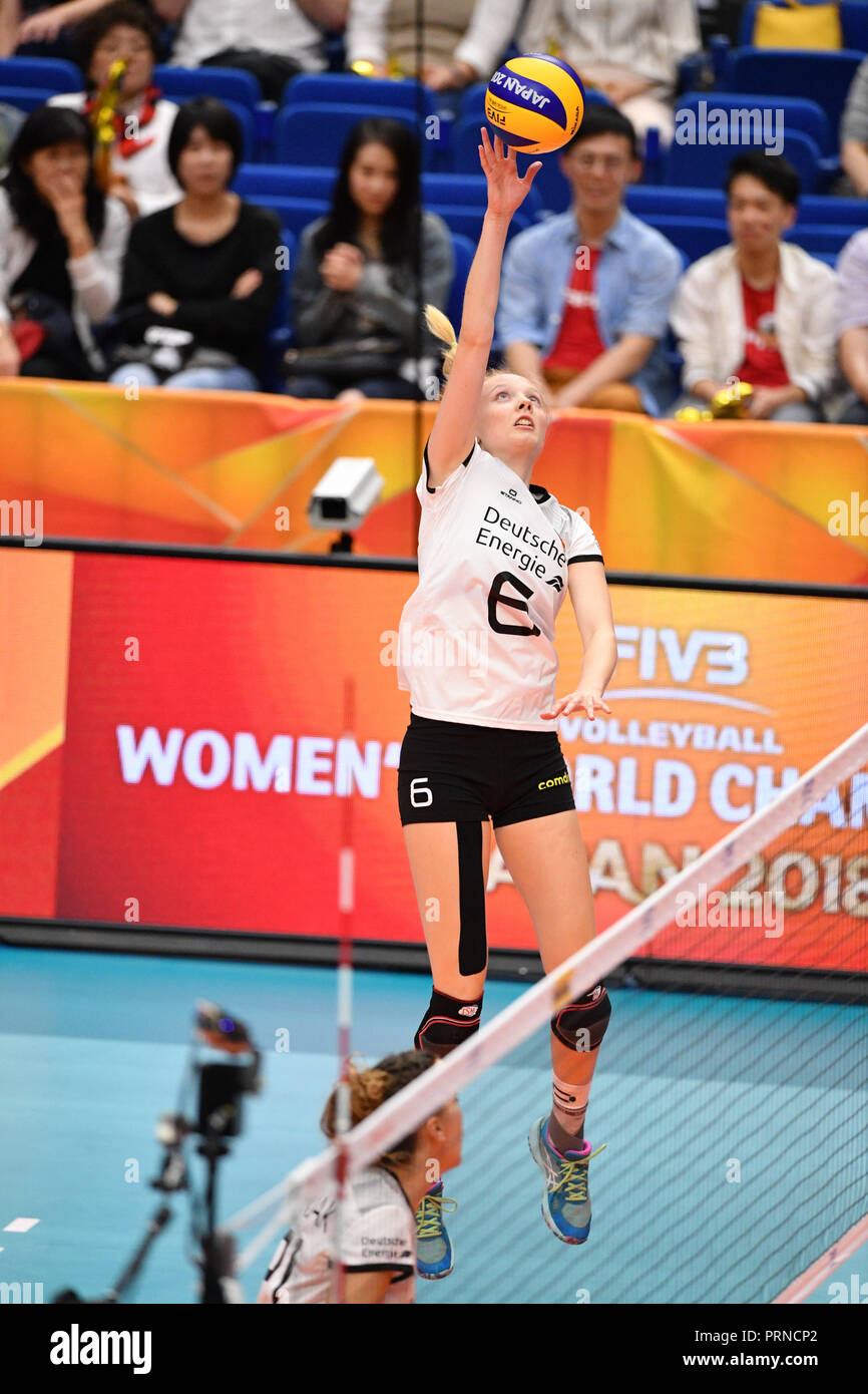 Kanagawa, Japan. Credit: MATSUO. 3. Okt, 2018. Jennifer Geerties (GER) Volleyball: FIVB Volleyball für Frauen Wm Japan 2018 Erste runde Pool eine Übereinstimmung zwischen Mexiko 0-3 Deutschland an der Yokohama Arena in Kanagawa, Japan. Credit: MATSUO. K/LBA SPORT/Alamy leben Nachrichten Stockfoto