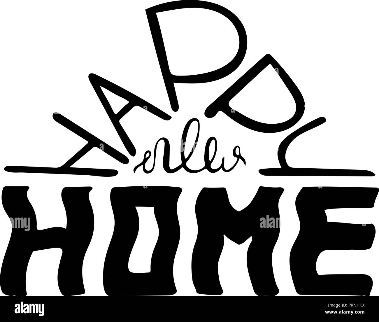 Frohes neues Zuhause. Schwarzweiß-Angebot für Postkarten und Banner. Vector Illustration von Hand gefertigt. Stock Vektor