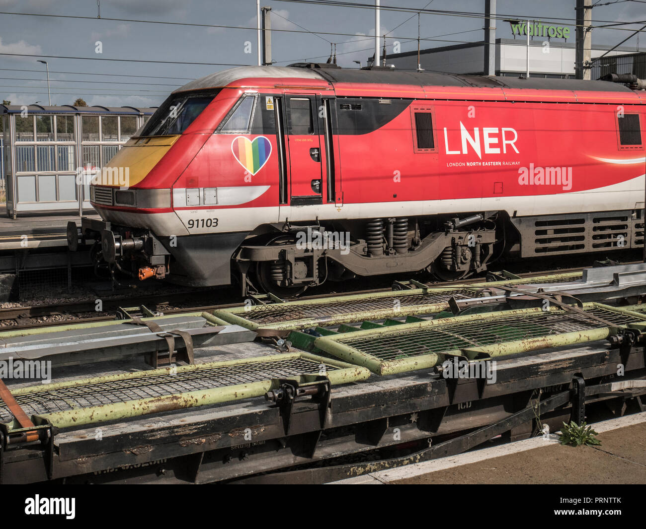 LNER Klasse 91 Loco in Cambridge-UK Stockfoto