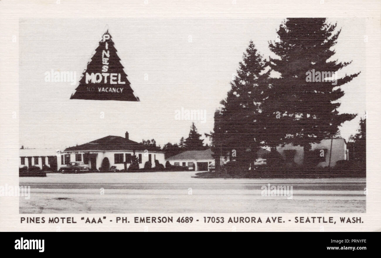 Pines Motel, Seattle, Washington, Postkarte Stockfoto
