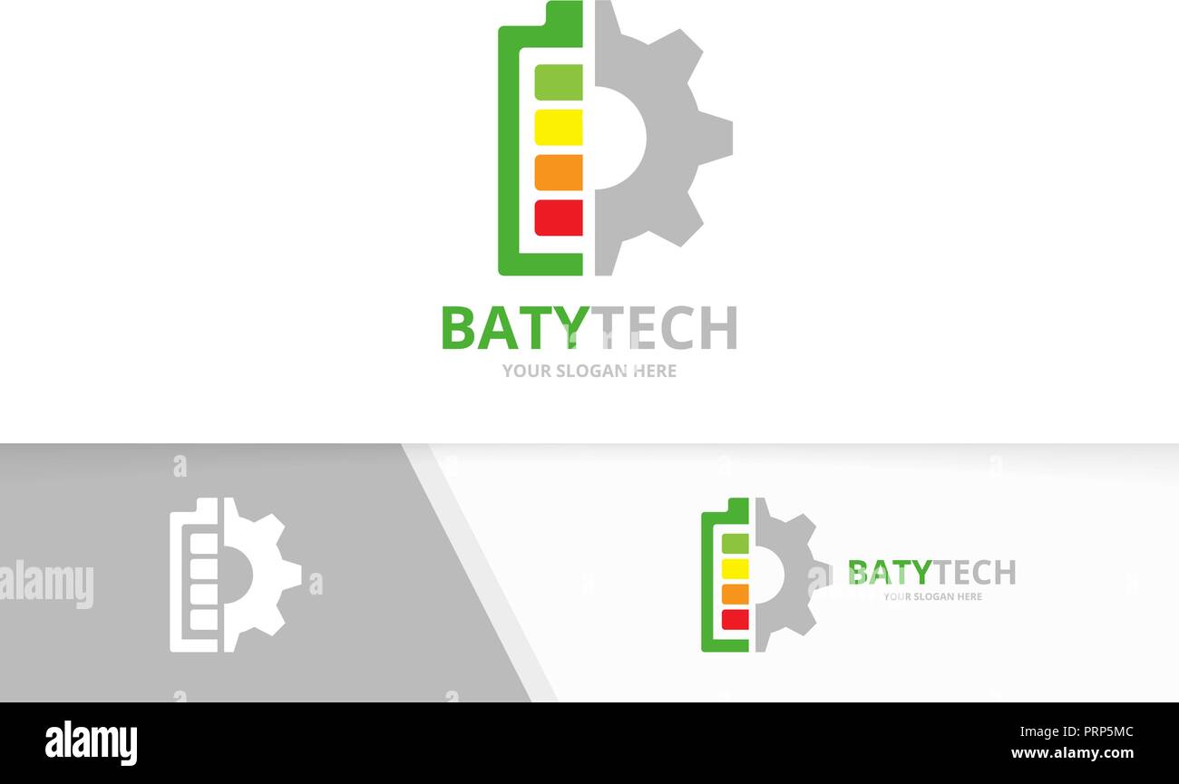 Vektor Batterie und Gang logo Kombination. Energie und Mechaniker Symbol oder Icon. Einzigartige Druckspeicher und industriellen Logo Design Template. Stock Vektor