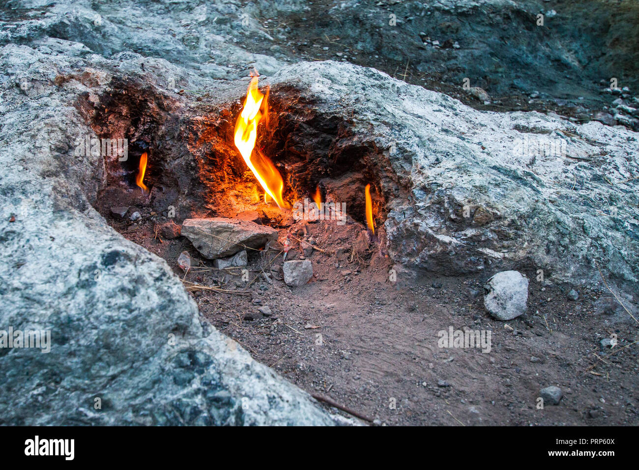 Türkei Mount Chimera, das Feuer vom Boden Stockfoto