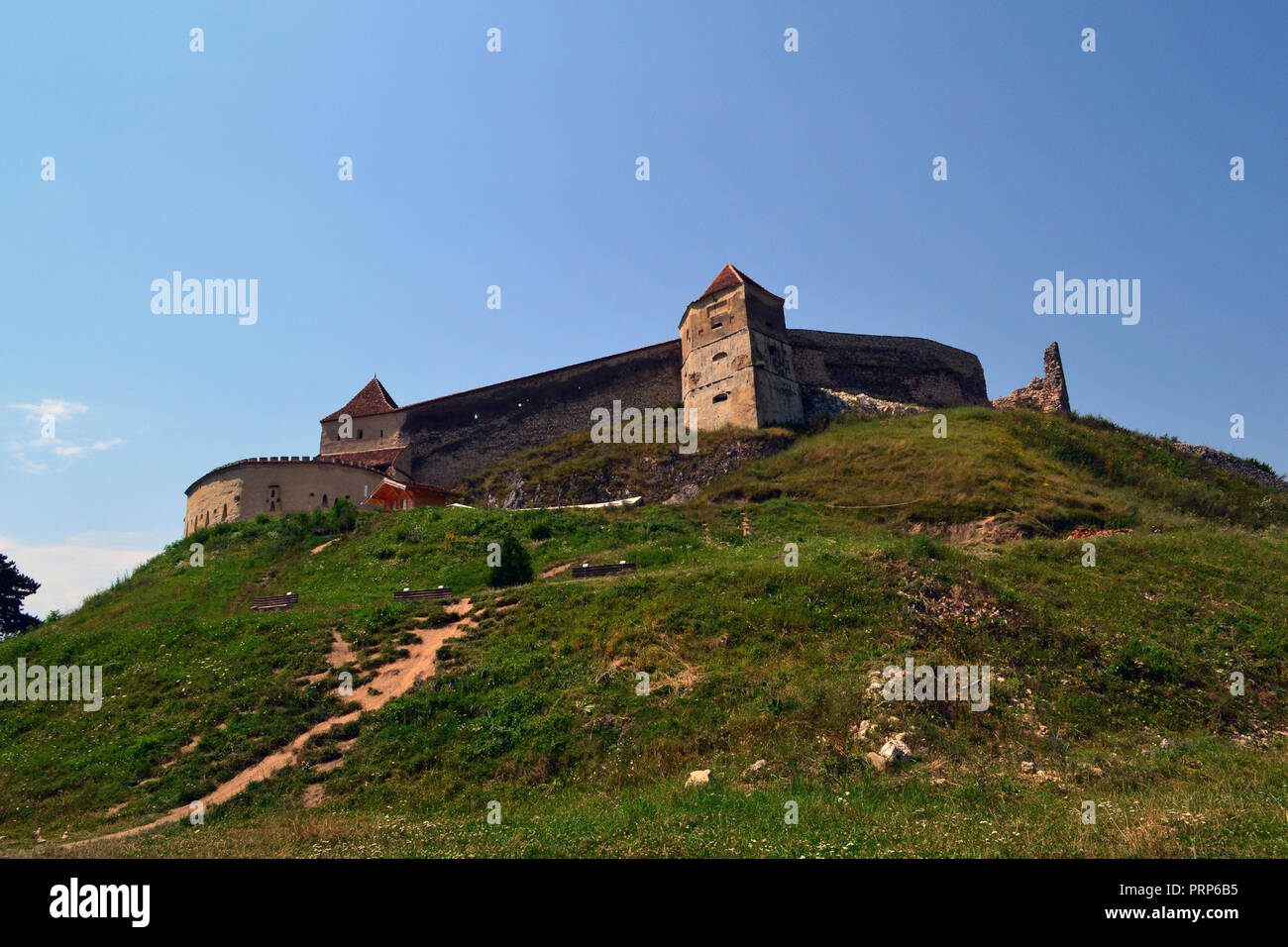 Panorama der Stadt Rasnov von der mittelalterlichen Festung Rasnov 5 gesehen Stockfoto