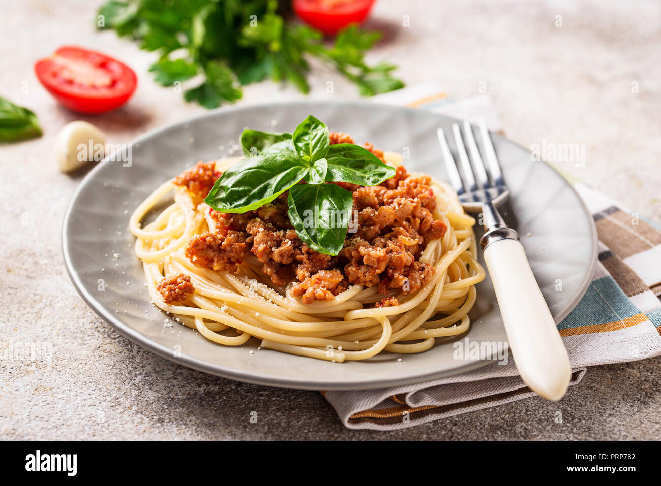 Spaghetti Bolognese. Spaghetti mit Fleischsauce Stockfoto