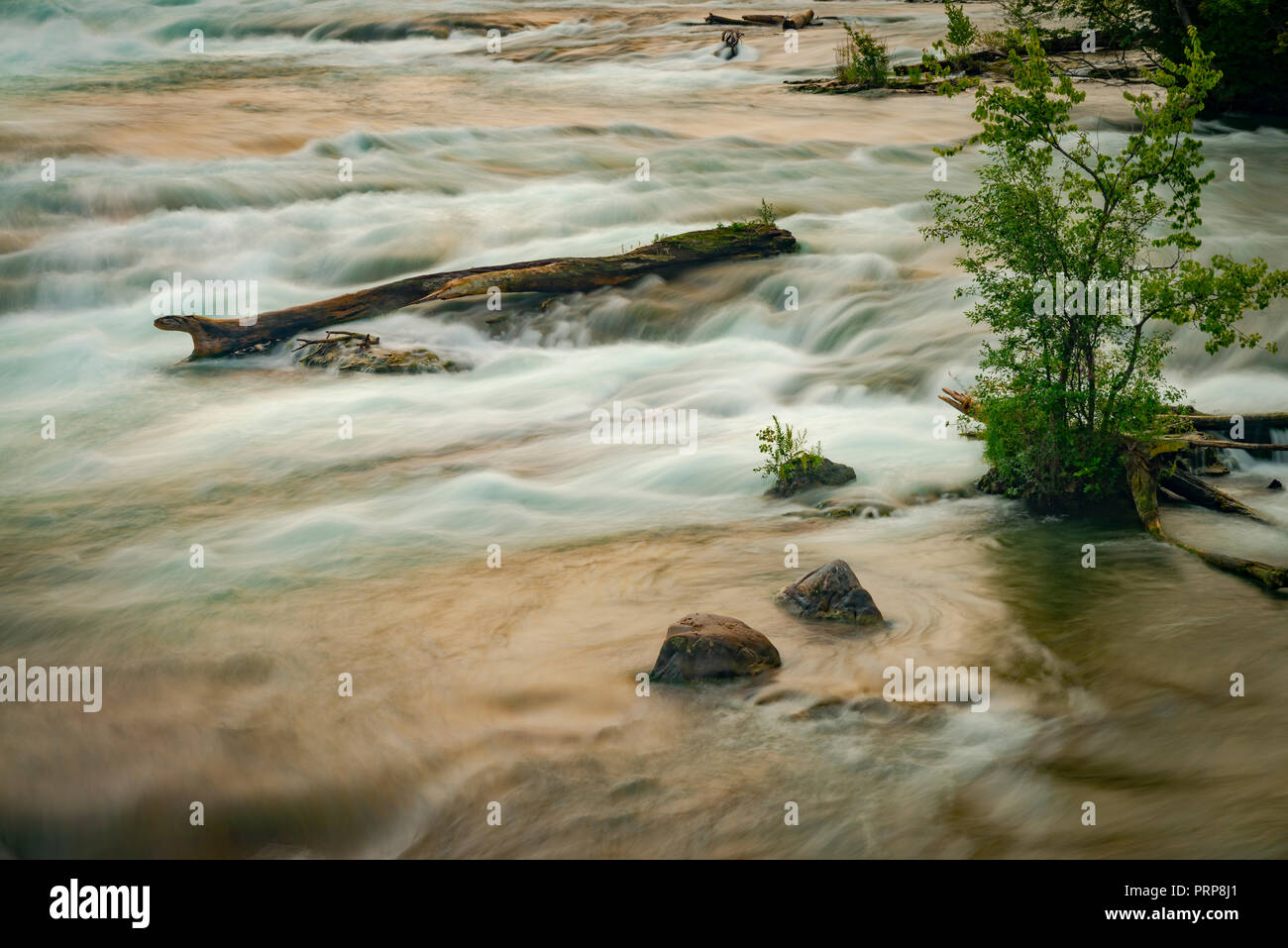 Gefallen Anmelden mit verschwommenen Wasser Niagara River, New York, USA Stockfoto