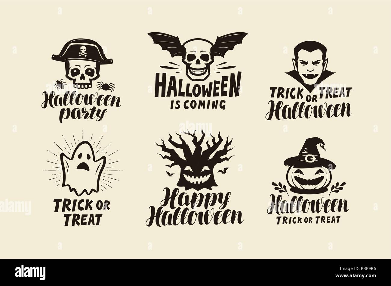 Halloween, der Etiketten eingestellt. Urlaub Symbol. Schriftzug Vector Illustration Stock Vektor