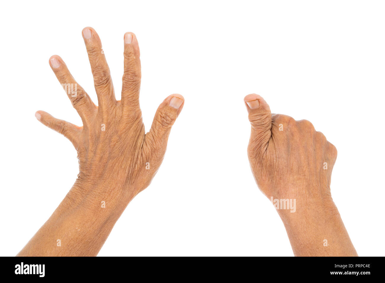Senior Hand zählen Nummer 6 (sechs) isolieren auf weißem Hintergrund Stockfoto