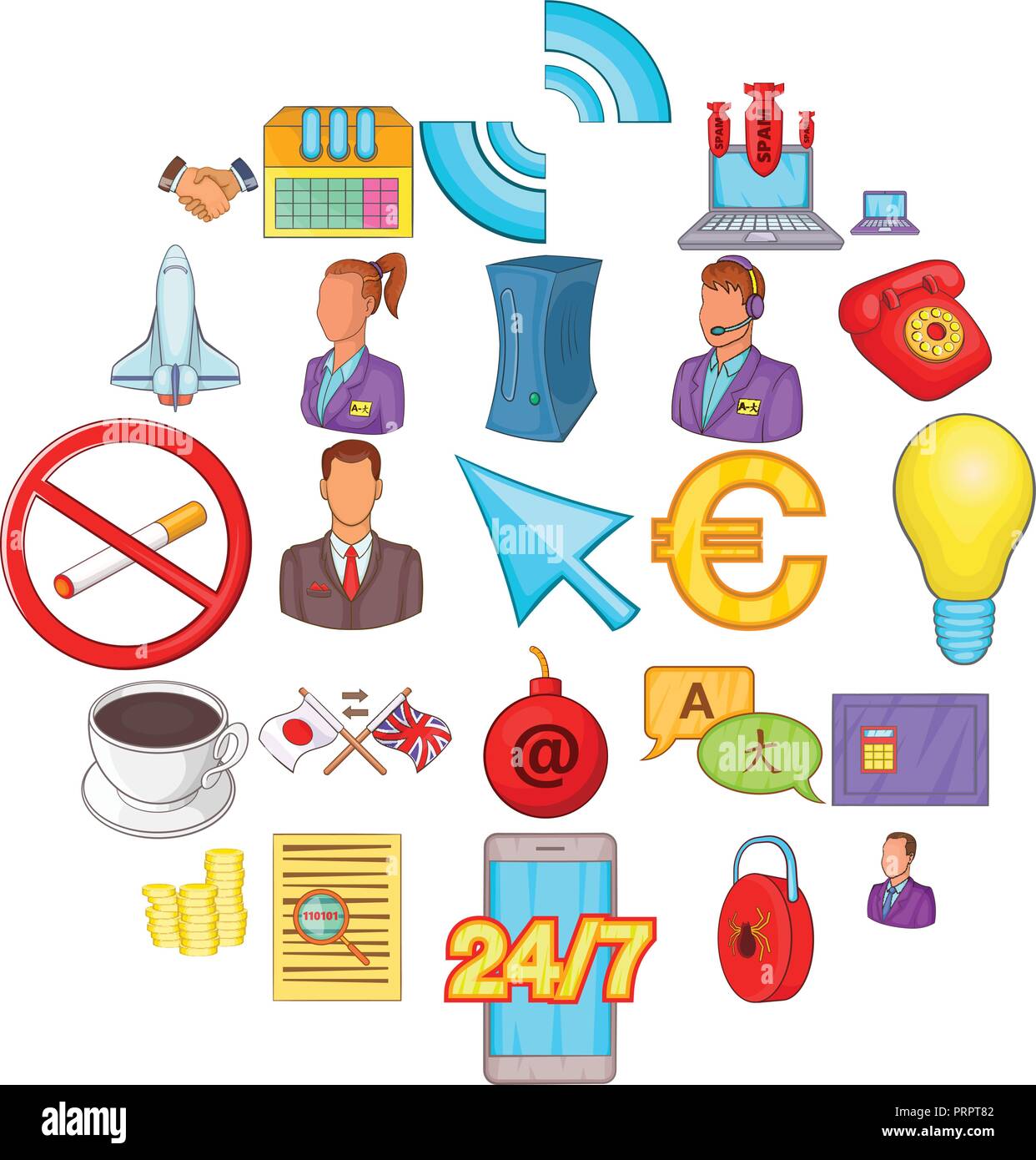 Arbeit fließen Icons set, cartoon-Stil Stock Vektor
