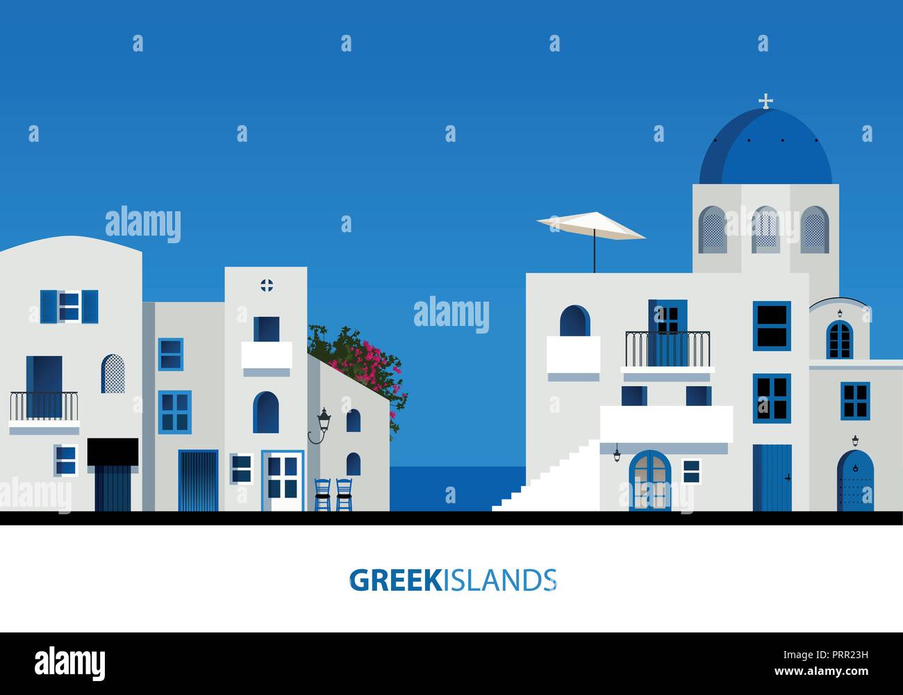 Griechische Inseln. Blick auf typisch griechischen Insel Architektur auf blauen Himmel. Vector Illustration Stock Vektor