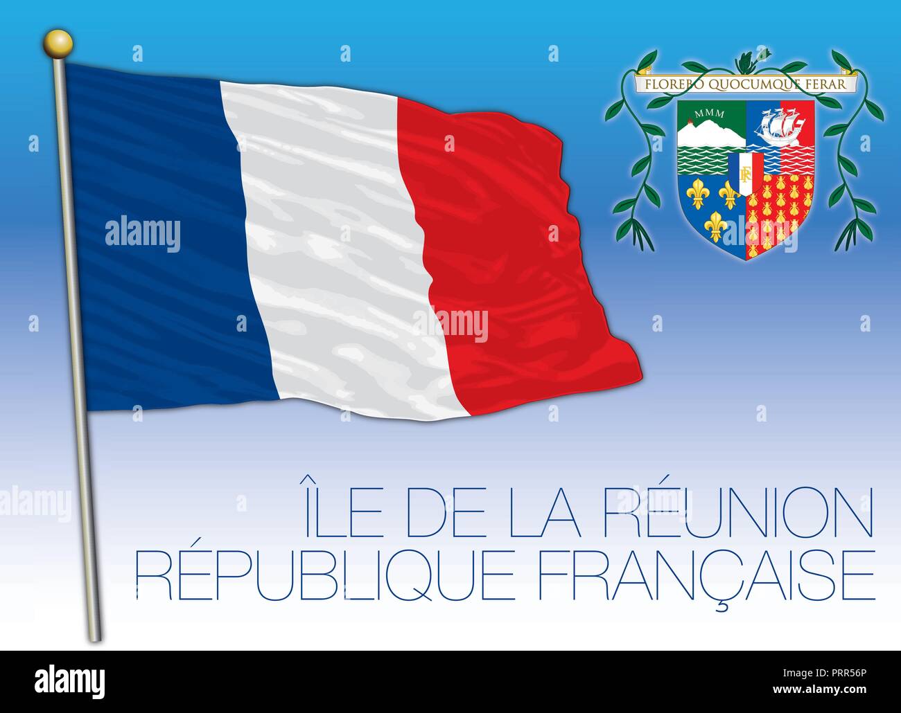 Reunion Inseln offizielle Flagge, Frankreich, Vektor, Abbildung Stock Vektor