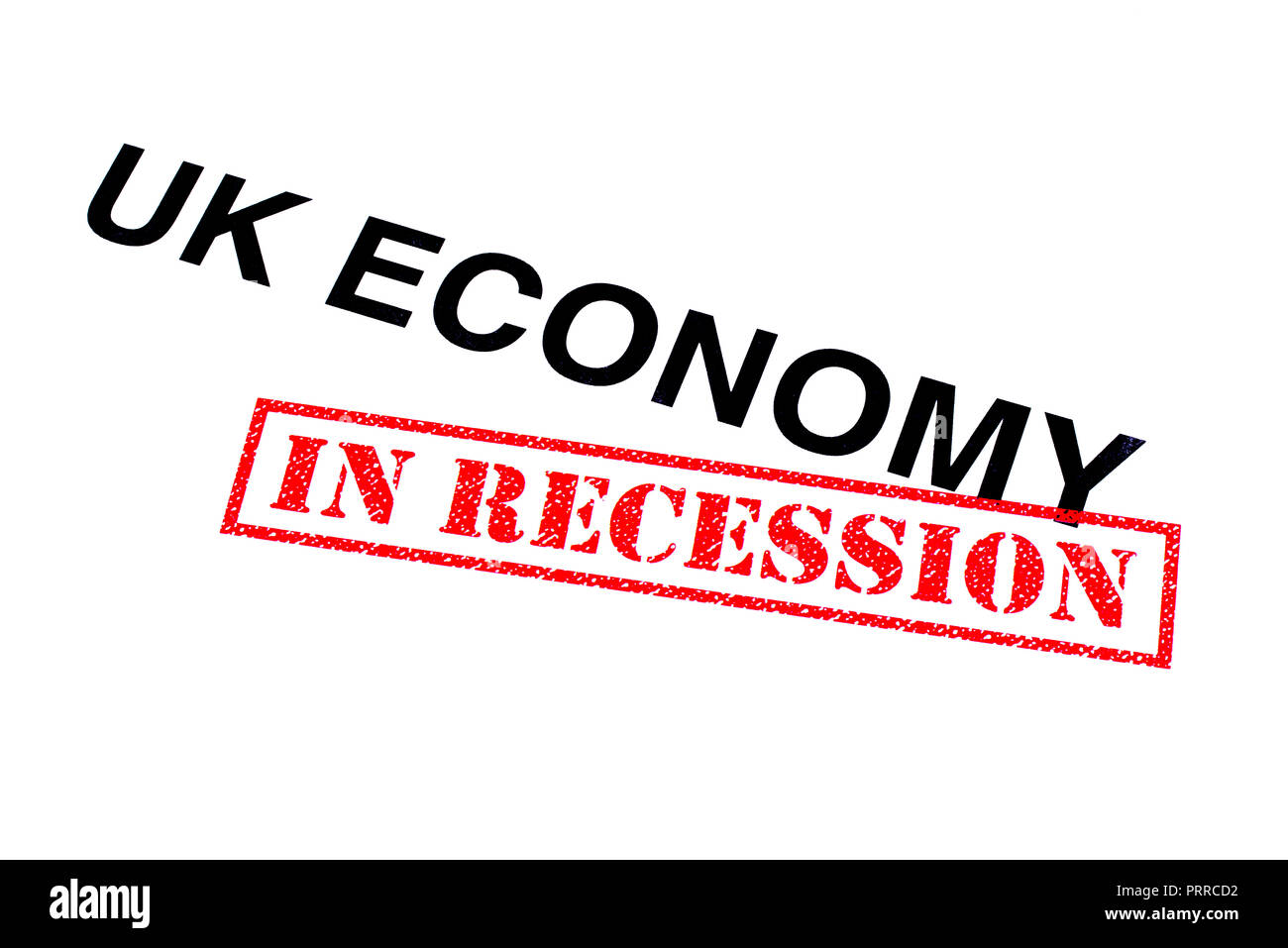Britische Wirtschaft Rubrik mit einem roten IN DER REZESSION Stempel aufgeprägt. Stockfoto