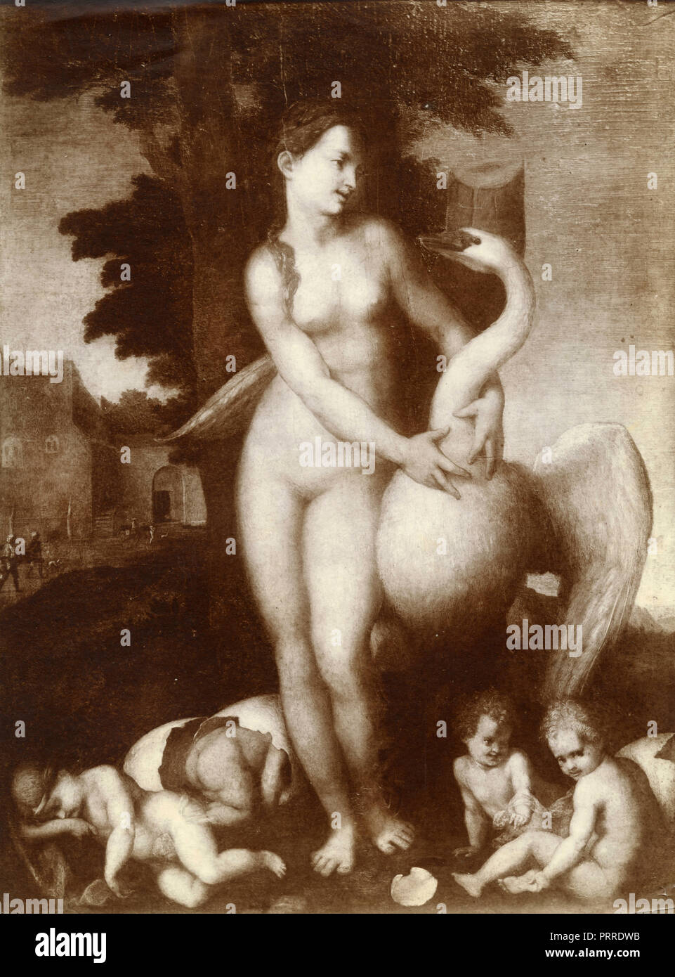 Leda und ihre Söhne, Malerei Andrea del Sarto oder Domenico Puligo, 1910 zugeschrieben s Stockfoto