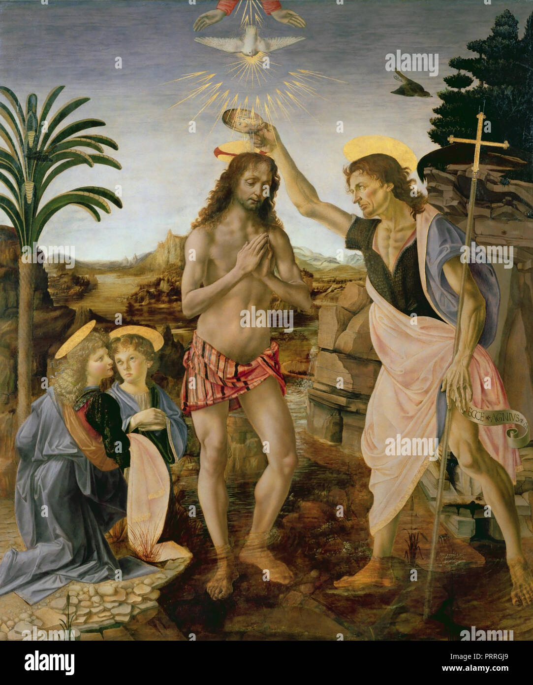 Die Taufe Christi von Andrea Del Verrocchio und Leonardo da Vinci (1475) Stockfoto