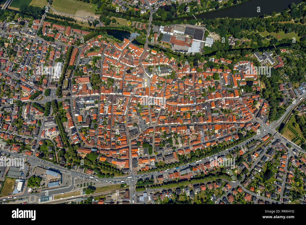 Blick auf die Stadt mit Ems, Warendorf, Münsterland, Nordrhein-Westfalen, Deutschland Stockfoto