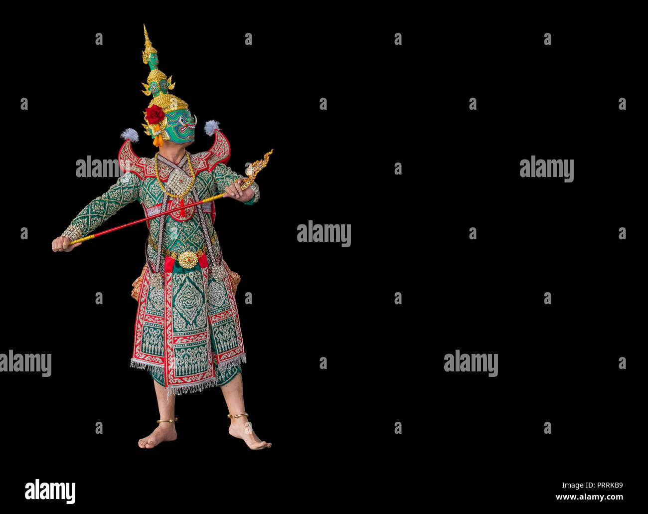 Thotsakan oder Ravana, einer der Dämonenkönig in Thai Ramayana Pantomime auf schwarzem Hintergrund Stockfoto