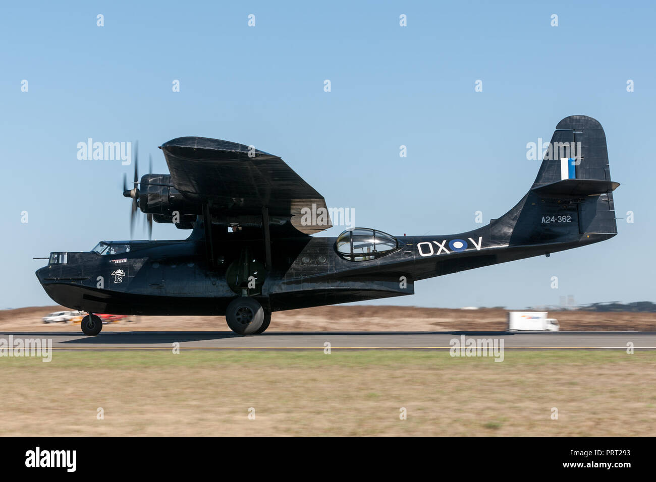 Consolidated PBY Catalina Flugboot VH-PBZ betrieben, die von der historischen Aircraft Restoration Society (HARS) das Tragen der berühmten ÔBlack CatsÕ livery her Stockfoto