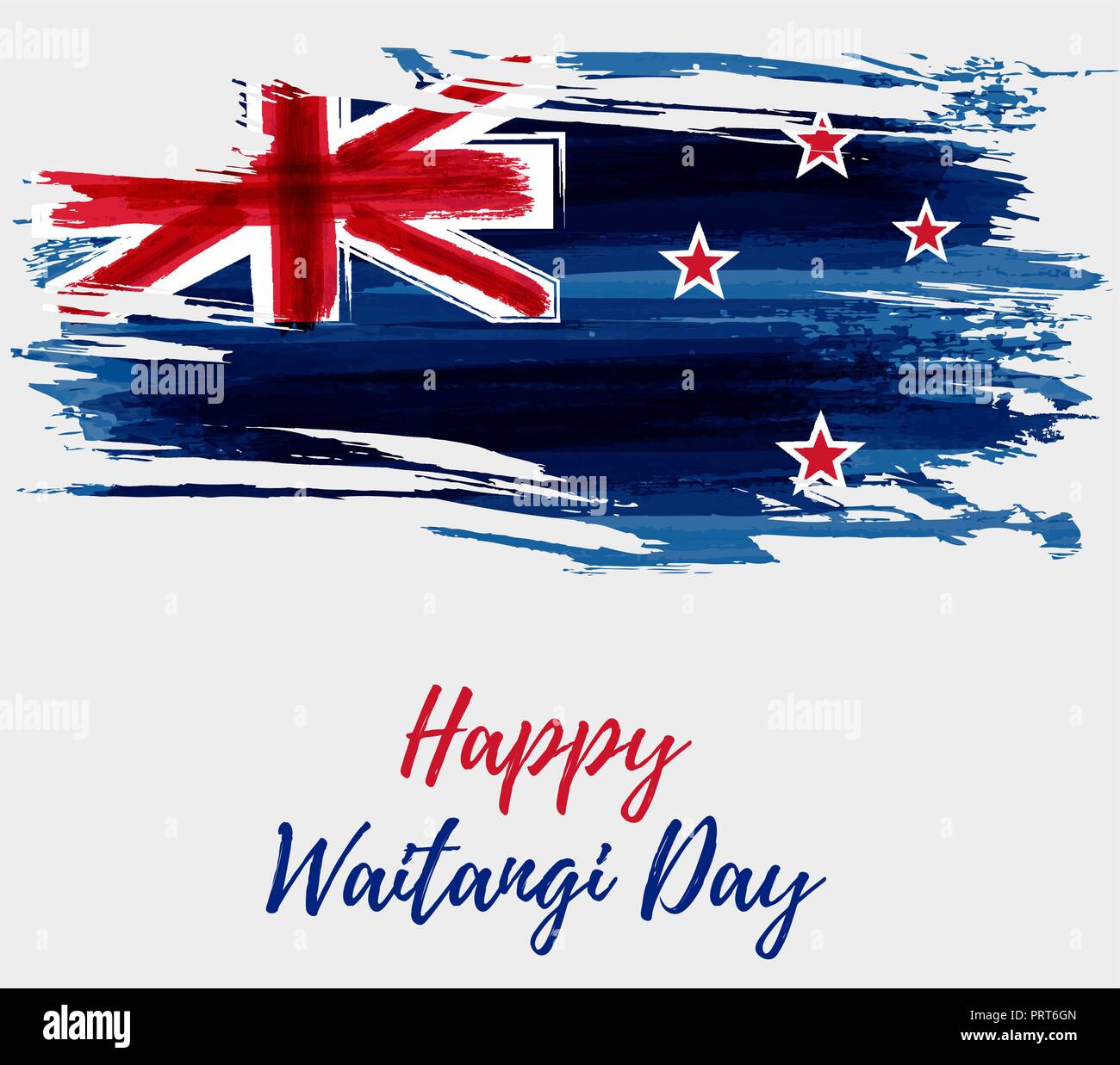 Happy Waitangi Day - Neuseeland Urlaub. Abstrakt gemalt grunge Flagge Neuseeland. Für Urlaub Hintergrund, Poster, Banner, Template, Grußkarte, Stock Vektor