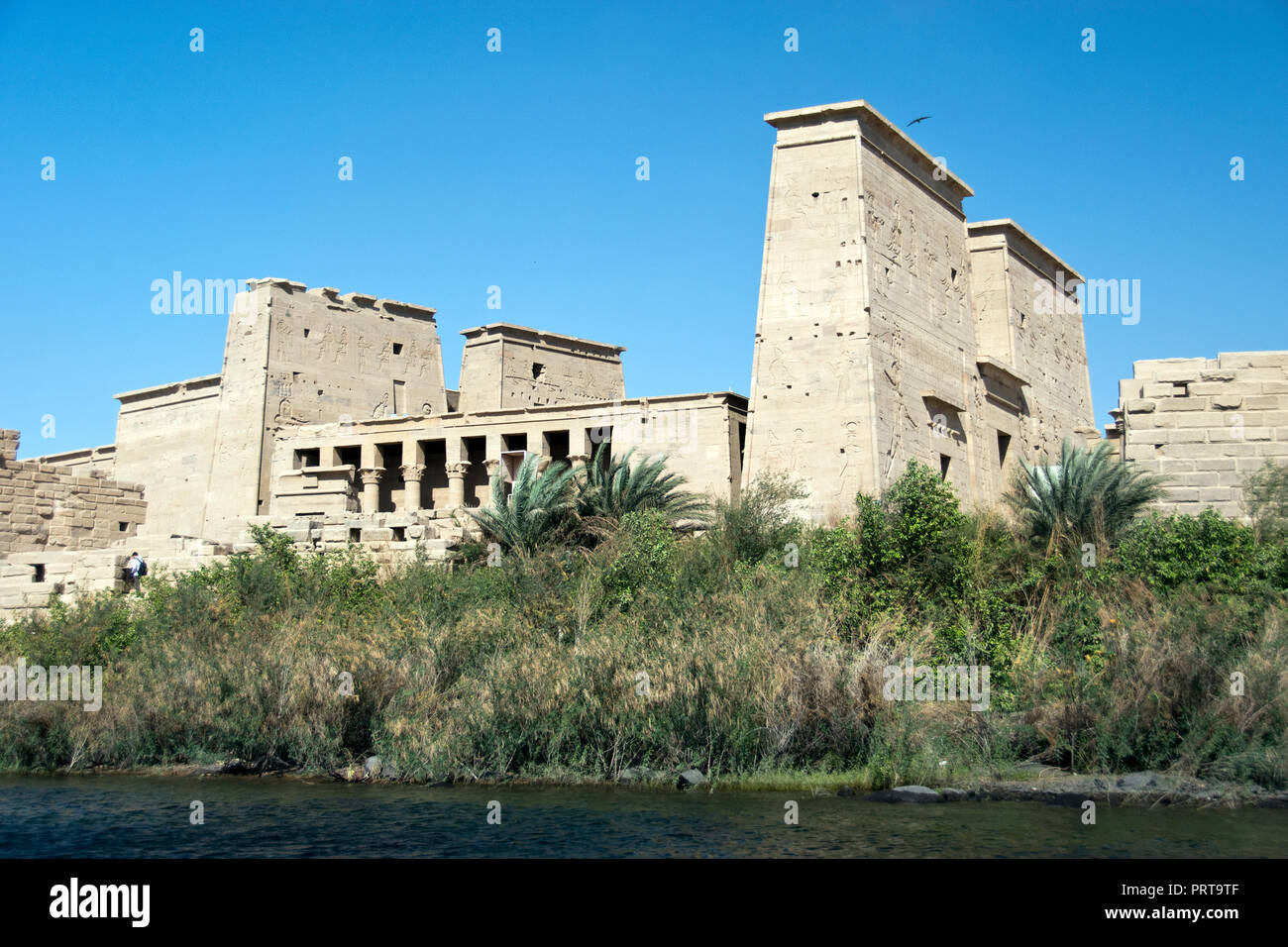 Die ägyptische Tempelanlage von Philae, der von der UNESCO zur Insel Agilkia wegen Überflutung des Nils, die durch die alten Assuan-staudamm, Assuan, Ägypten verlegt. Stockfoto