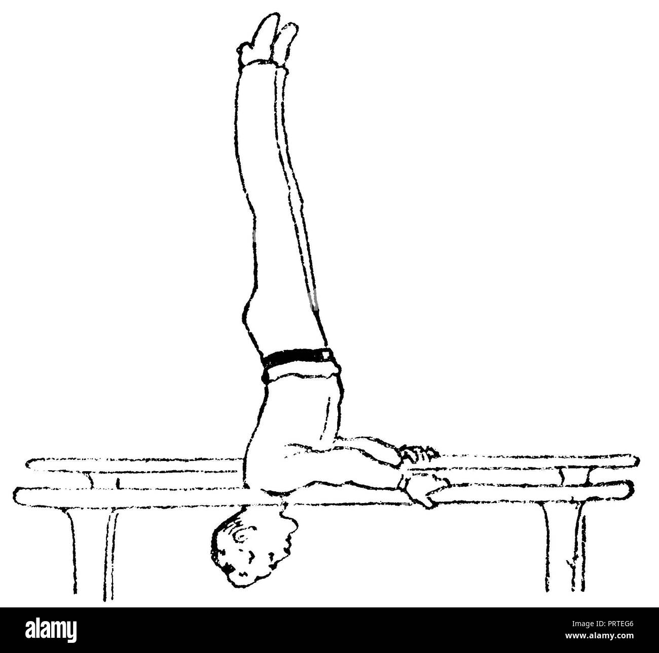 Übung am Barren: Shoulderstand, Stockfoto