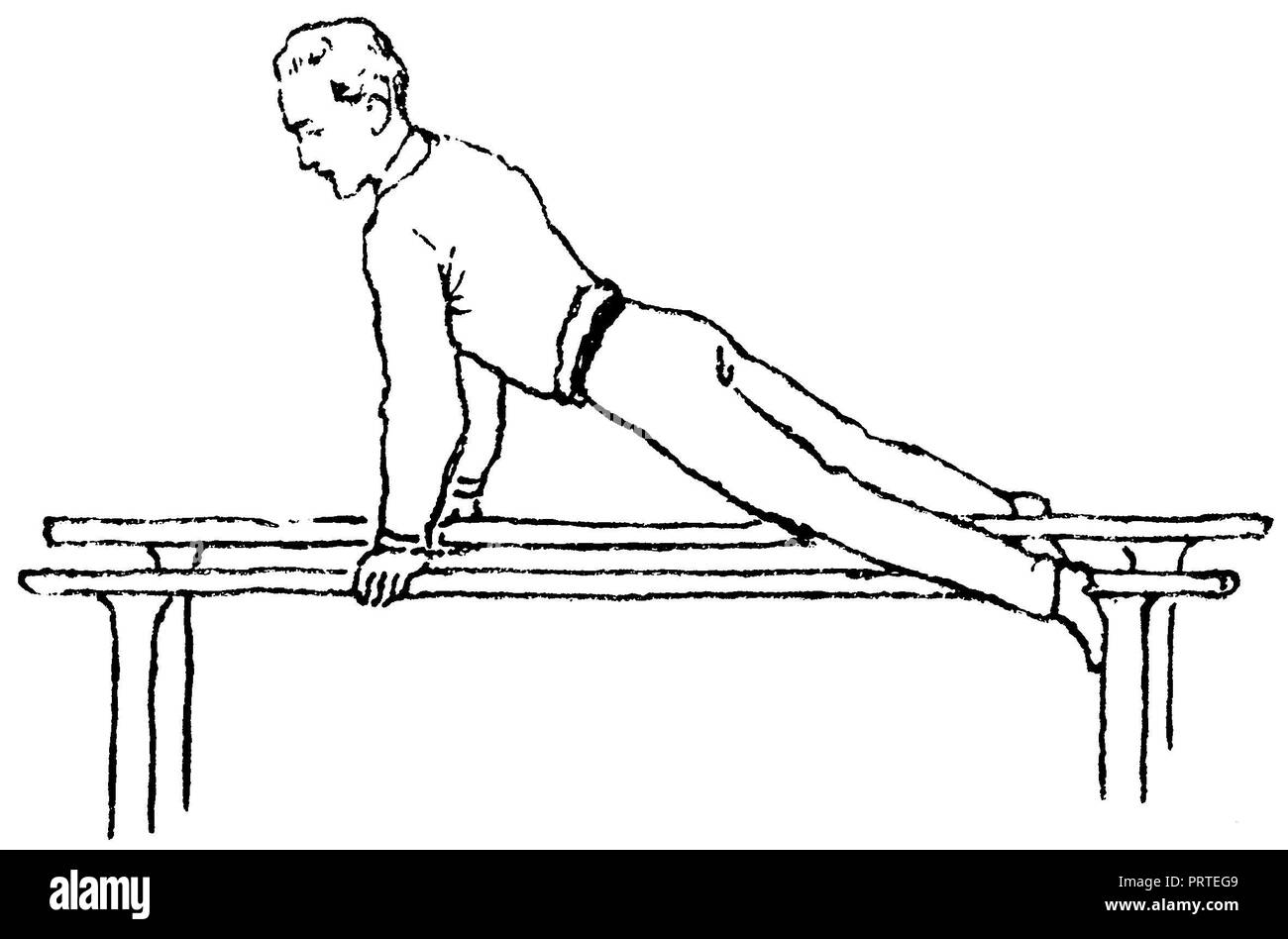 Übung am Barren: Push-up-vorwärts, Stockfoto