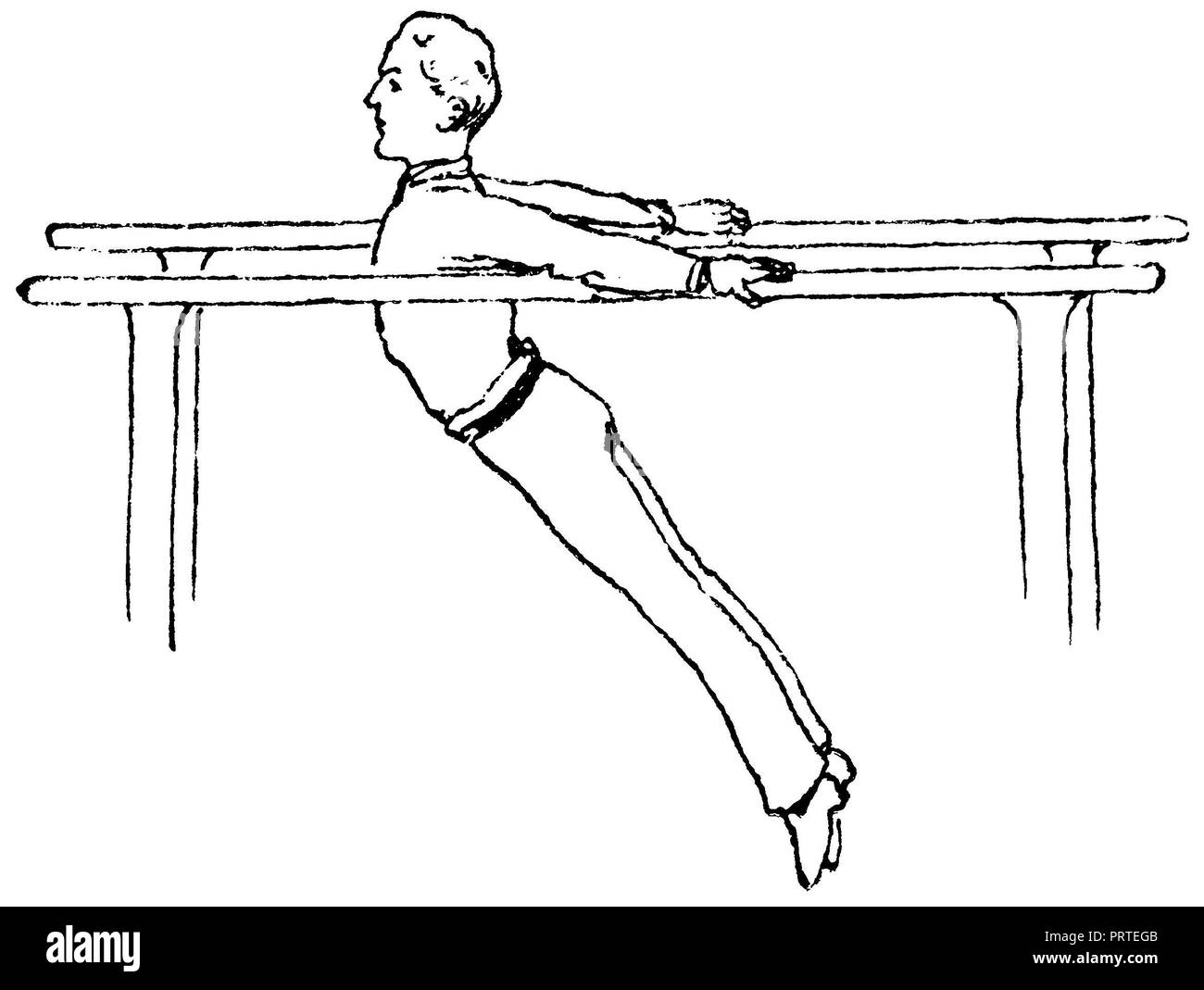 Übung am Barren: Oberarm hanger zurück, Stockfoto