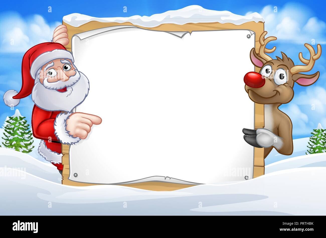 Weihnachtsmann und Rentier Weihnachten Cartoon Zeichen Stock