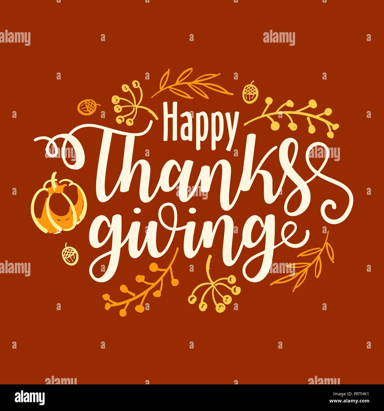 Hand Happy Thanksgiving Typografie Banner erstellt. Feier Text mit Beeren und Blätter für Postkarte, Symbol oder Abzeichen. Vektor Kalligraphie Schrift urlaub Angebot Stock Vektor