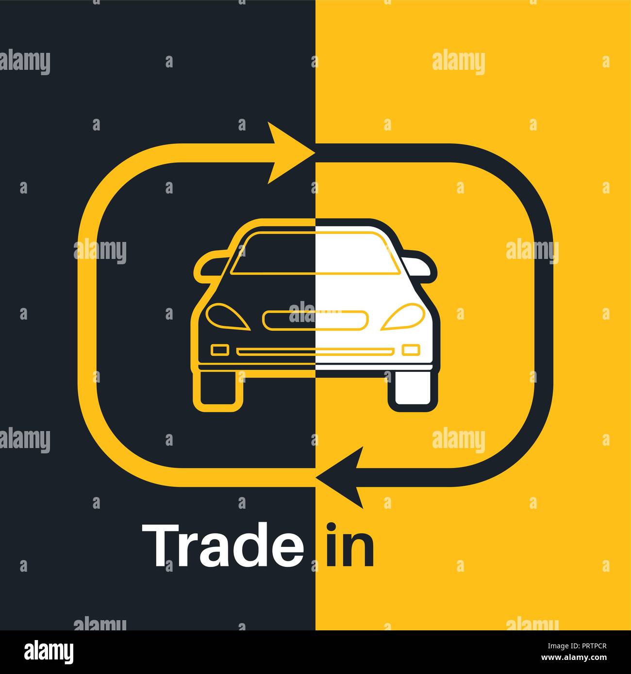 Die beiden Hälften des Autos mit einem Exchange Pfeil Index auf einen gelben und schwarzen Hintergrund. Konzept hübscher Vorgänge, die Sie mit dem Fahrzeug gemacht wird. Ein Stock Vektor