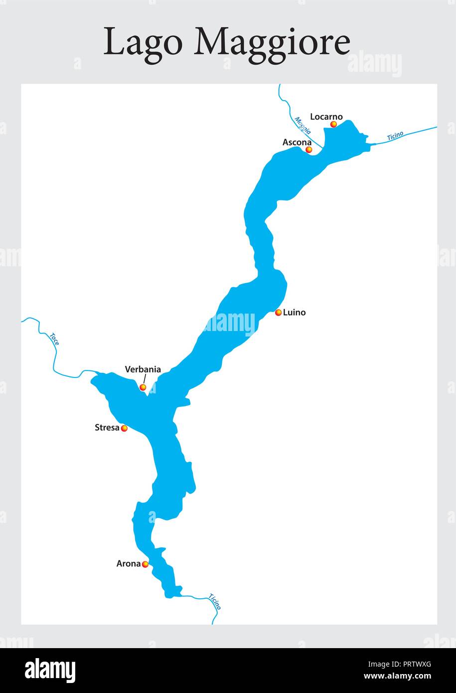 Small Outline Karte der oberen italienischen Lago Maggiore, Italien. Stock Vektor