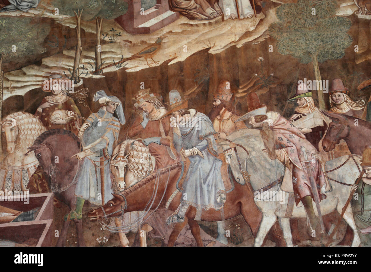Buonamico Buffalmacco. Der Triumph des Todes. Detail "die Lebenden und die Toten. 1338-39. Camposanto. Pisa. Italien. Stockfoto
