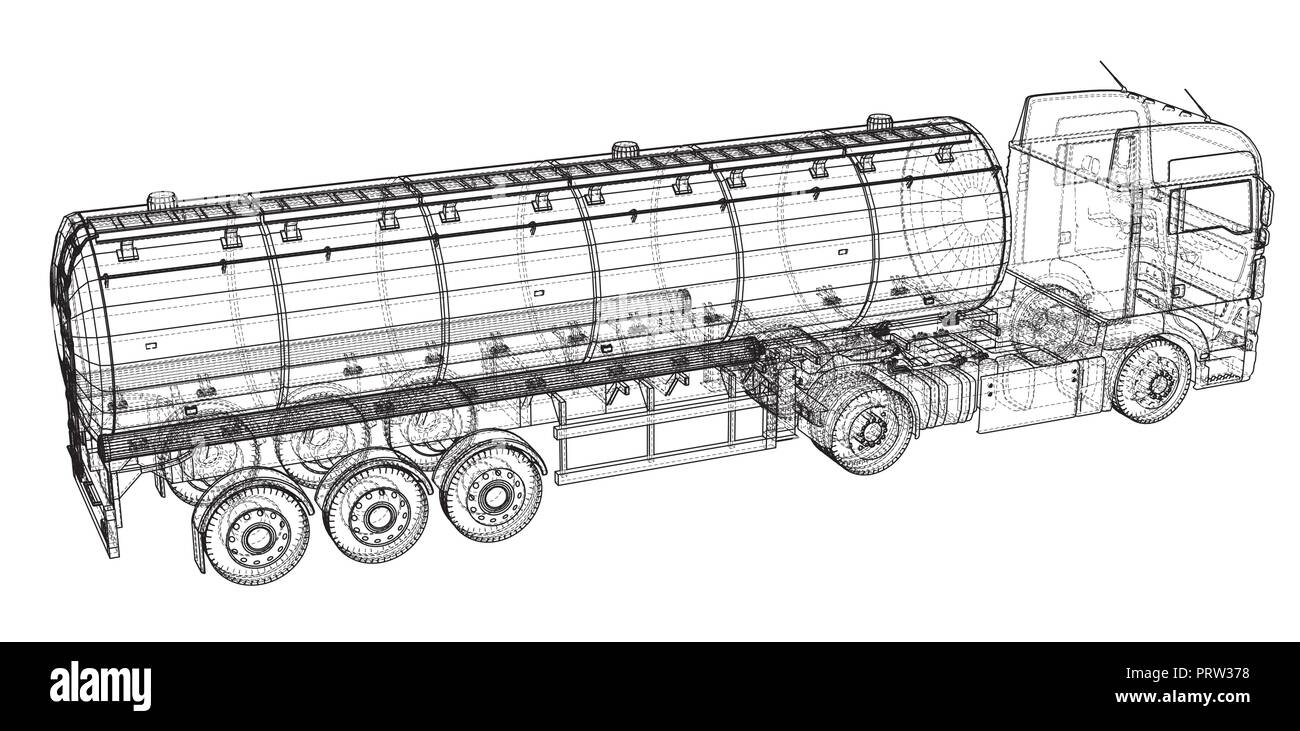 Großen Lkw Tankwagen mit Anhänger. Auf grauem Hintergrund. Erstellt Abbildung der 3d. Stock Vektor