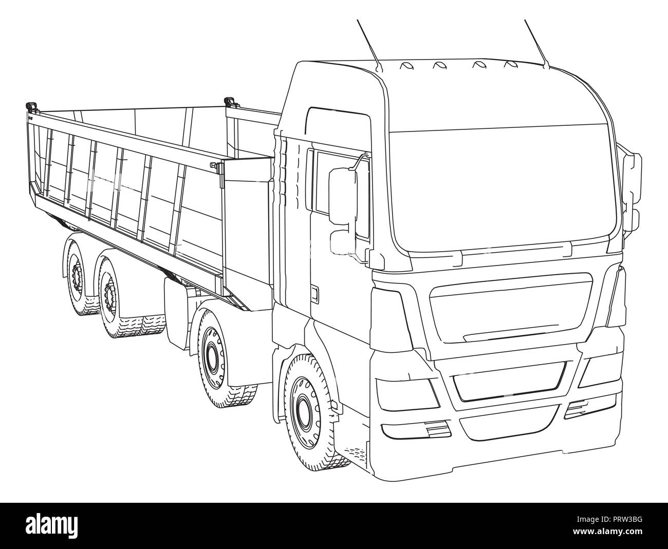 Dump Truck Skizze. Auf weissem Hintergrund. Tracing Abbildung der 3d. EPS 10. Stock Vektor