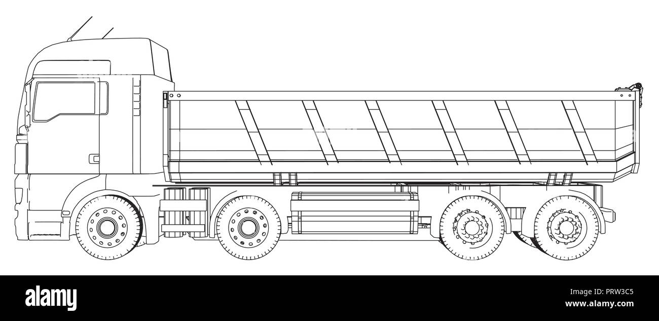 Dump Truck. Tracing Abbildung der 3d. EPS 10 Vektor Format auf weißem isoliert Stock Vektor