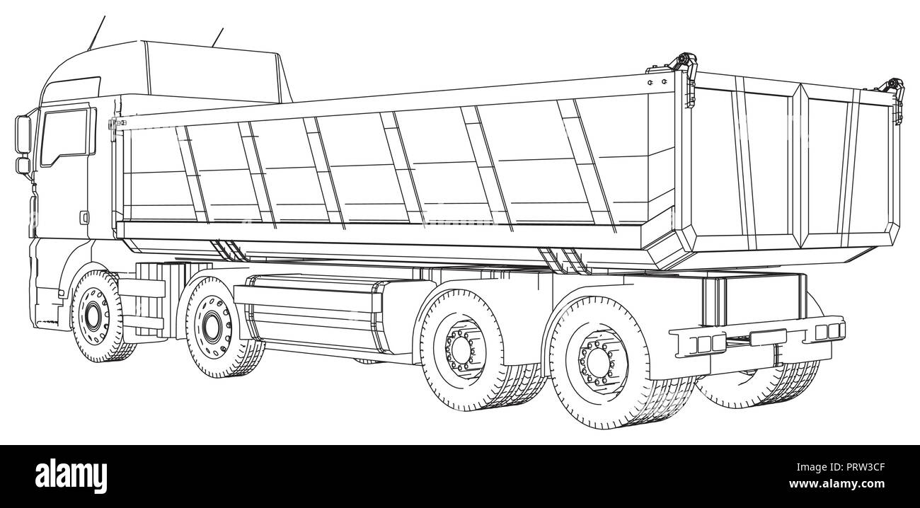 Kipper Muldenkipper isoliert. Erstellt Abbildung der 3d. Wire-Frame Stock Vektor