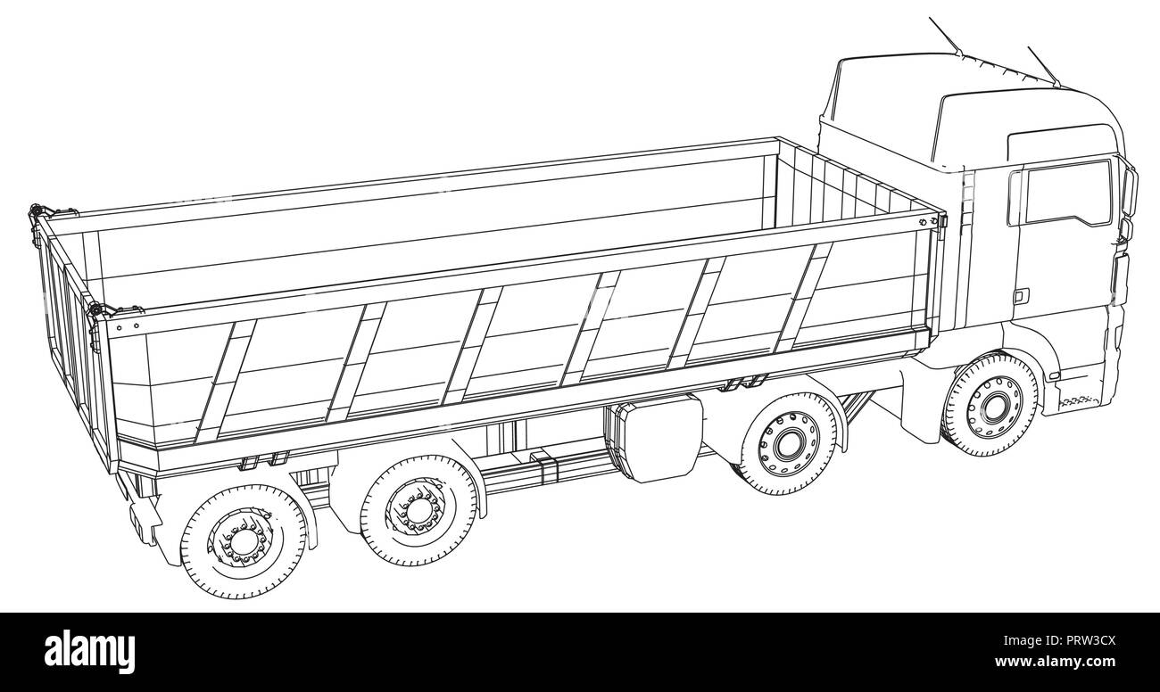 Dump Truck isoliert. Erstellt Abbildung der 3d. Wire-Frame. Stock Vektor