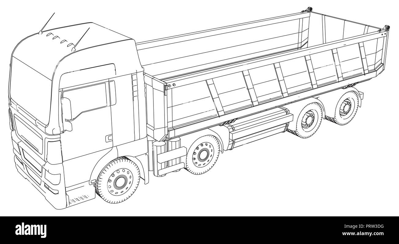 Dump Truck. Tracing Abbildung der 3d. EPS 10 Vektor Format auf weißem isoliert Stock Vektor