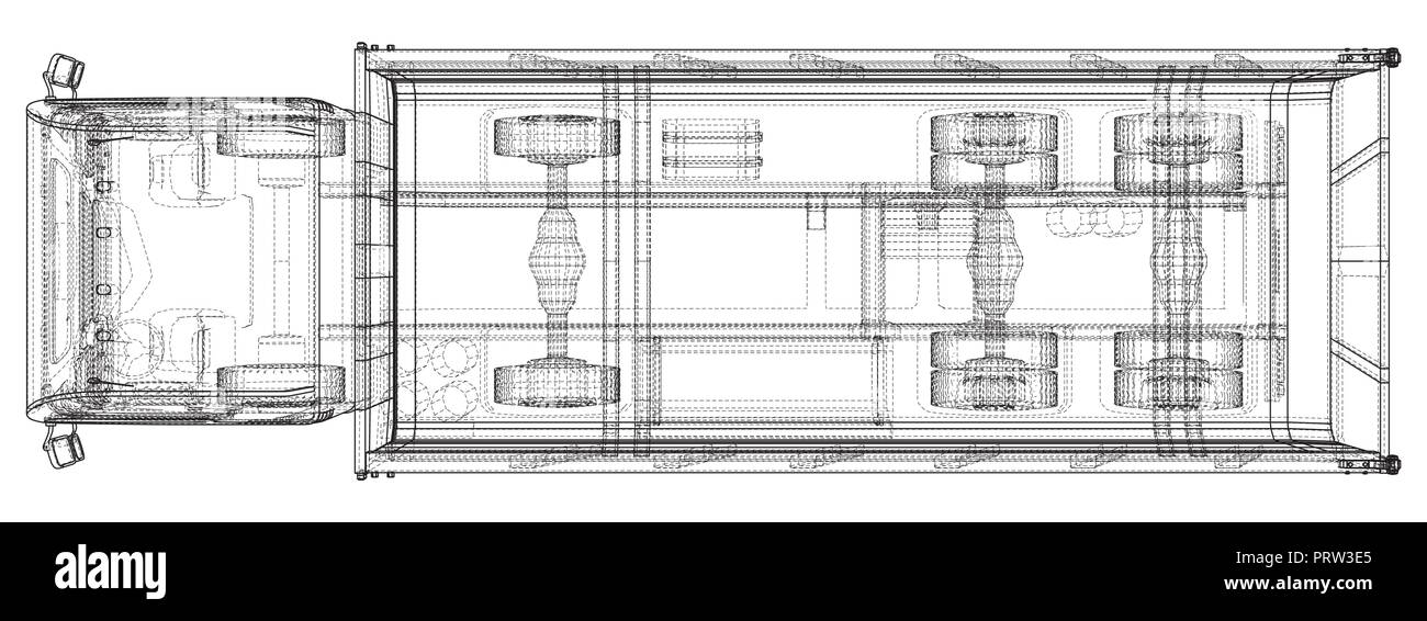 Kipper Muldenkipper isoliert. Erstellt Abbildung der 3d. Wire-Frame Stock Vektor