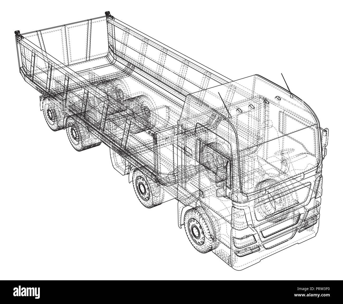 Dump Truck isoliert. Erstellt Abbildung der 3d. Wire-Frame. Stock Vektor