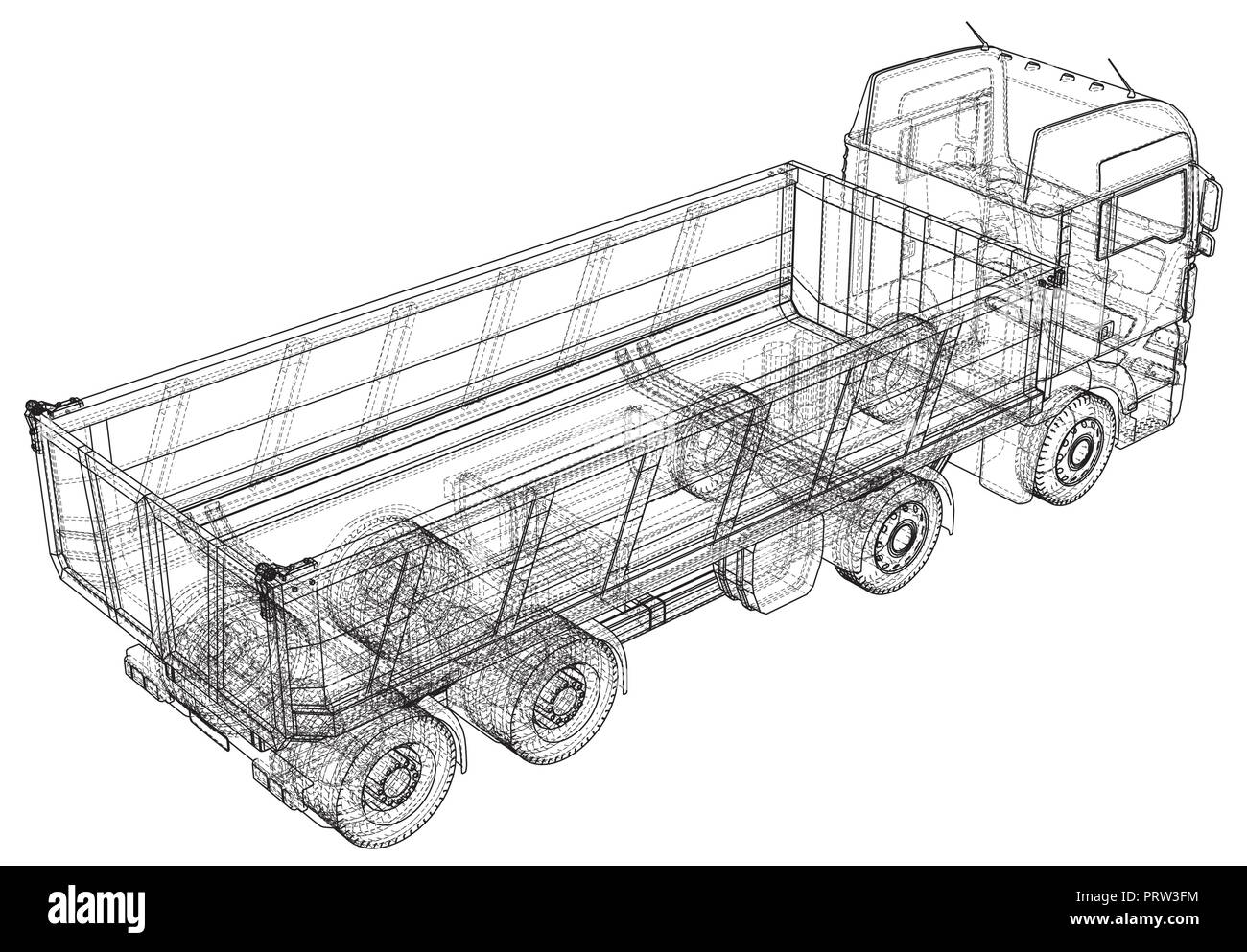 Dump Truck Skizze. Auf weissem Hintergrund. Tracing Abbildung der 3d. EPS 10. Stock Vektor