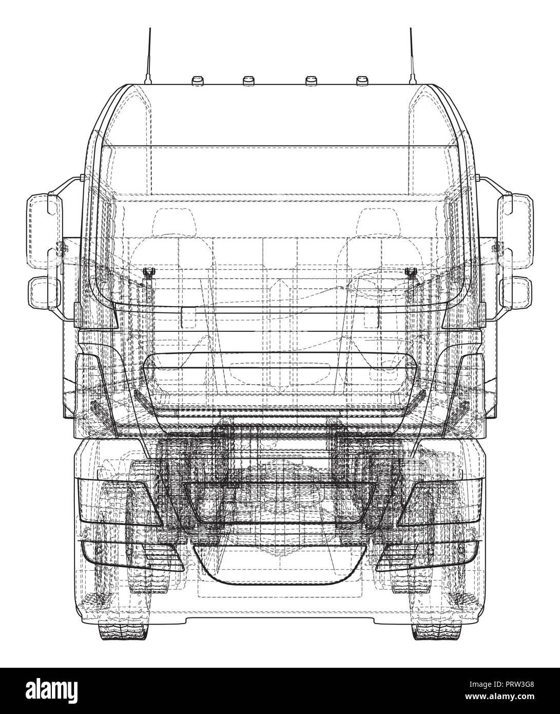 Dump Truck. Vektor erstellt Abbildung der 3d. Wire-frame Stil. Die Schichten des sichtbaren und unsichtbaren Linien getrennt sind Stock Vektor
