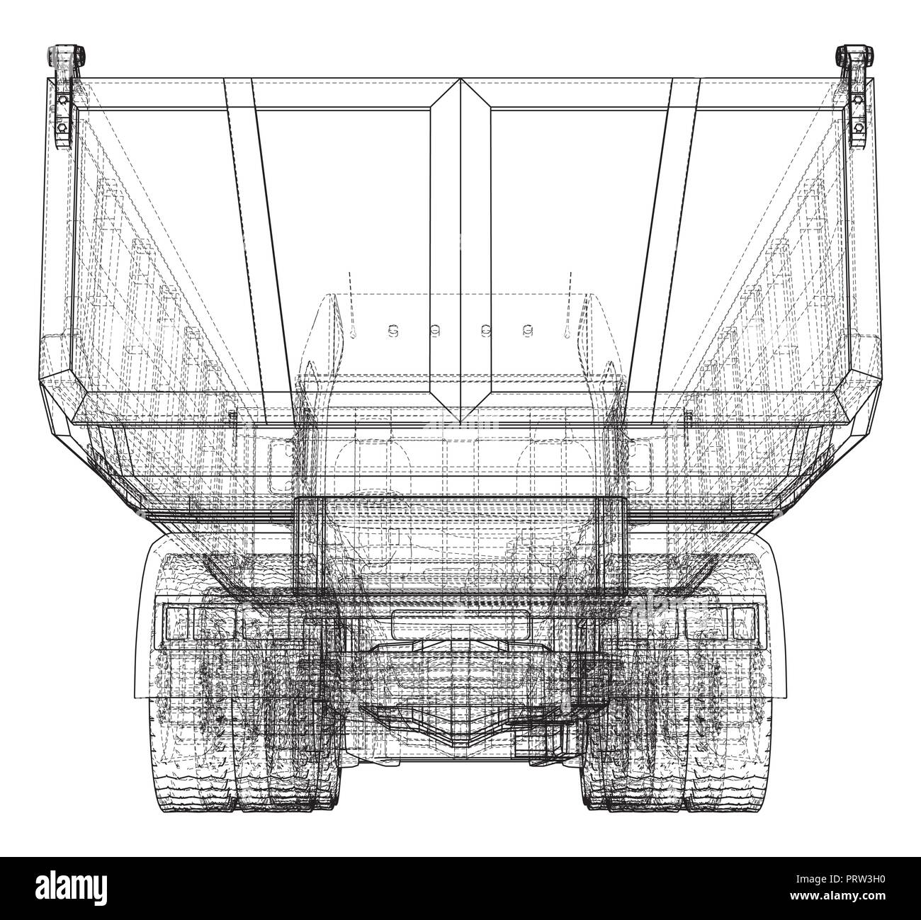Muldenkipper entleert. Wire-frame Stil. Die Schichten des sichtbaren und unsichtbaren Linien getrennt sind. Vector Illustration. Tracing Abbildung der 3d. EPS 10 Vektor Format Stock Vektor