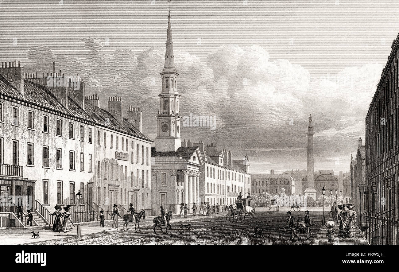 Die George Street, St Andrew's Church und Herrn Melville's Monument, Edinburgh, Schottland, 19. Jahrhundert, von modernen Athen von Th. H. Hirte Stockfoto