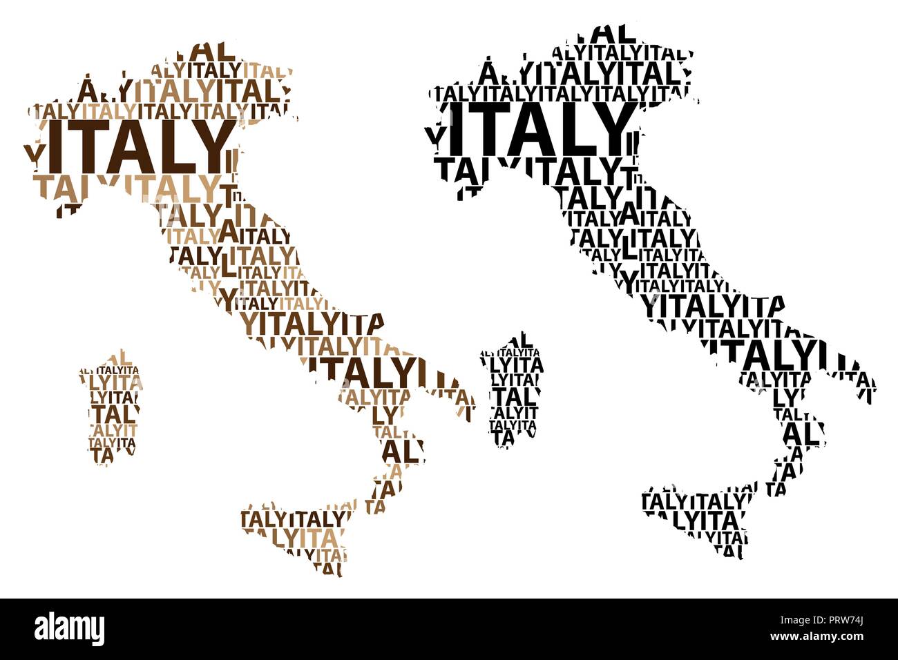 Skizze Italien (Italienisch oder der Apenninenhalbinsel) schreiben Text Karte, Italienische Republik - in der Form des Kontinents, Karte Italien - braun und schwarz Vektor krank Stock Vektor