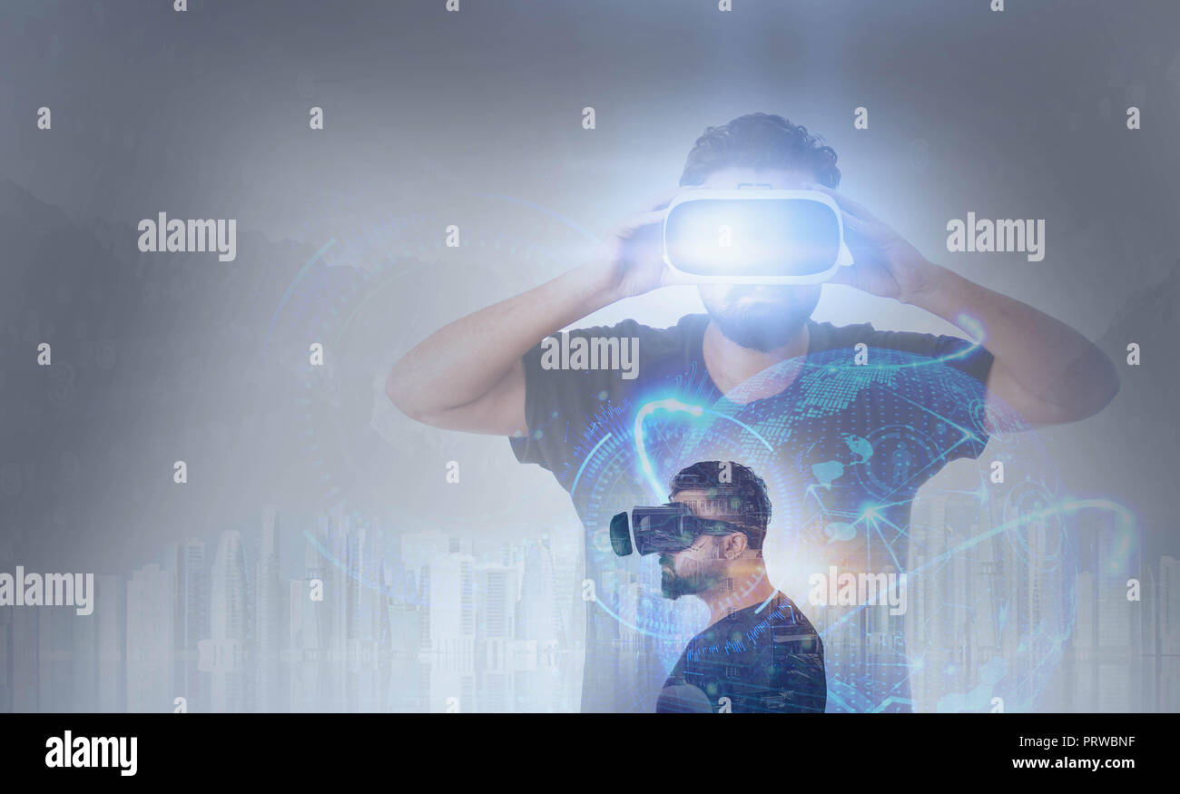 Double Exposure von Guy Schauen durch VR (Virtual Reality) Gläser - Blick in die Zukunft Stockfoto