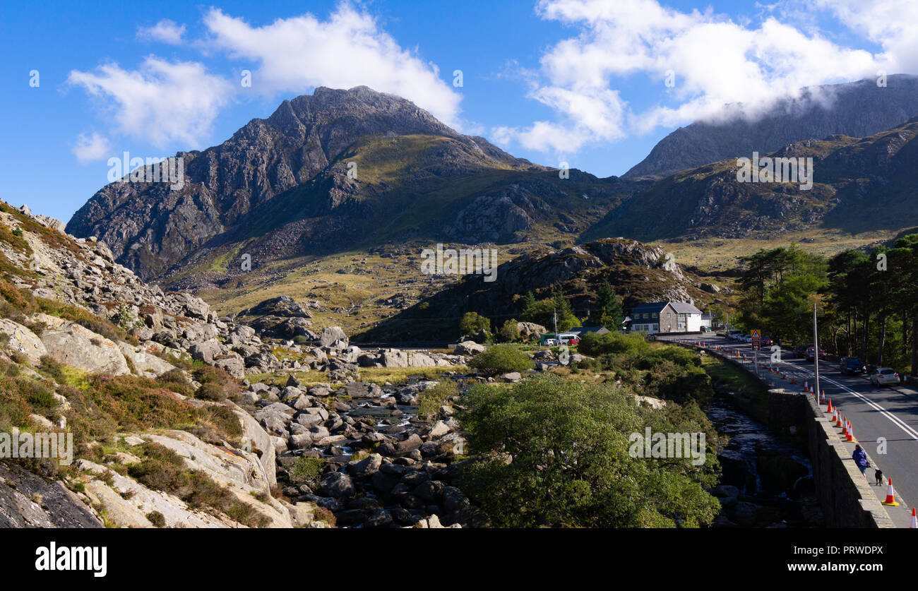 Snodonia ogwen Valley, in der Nähe von Bethesda. Bild im September 2018 übernommen. Stockfoto