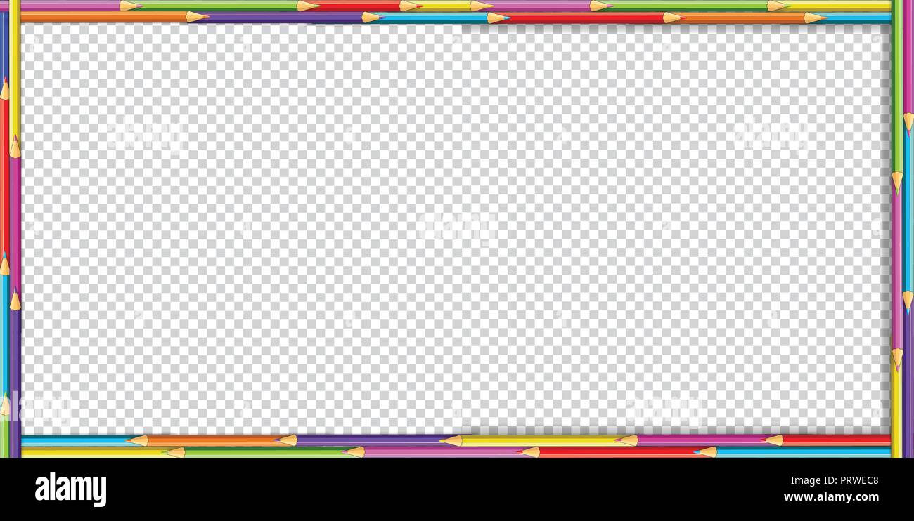 Vektor kreative rechteckigen Rand Rahmen aus farbigen Holz- Bleistifte auf transparentem Hintergrund. Zurück zu Schule Rahmen angrenzenden Vorlage Konzept, Stock Vektor